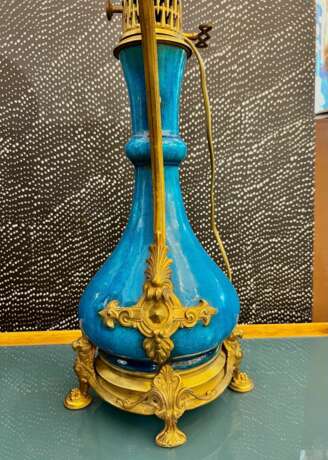Pair Of Blue-glazed earthenware lamps in the Th&eacute;odore Deck style 19th century Bronze 19th century - photo 3