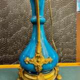 Pair Of Blue-glazed earthenware lamps in the Th&eacute;odore Deck style 19th century Bronze 19th century - photo 3