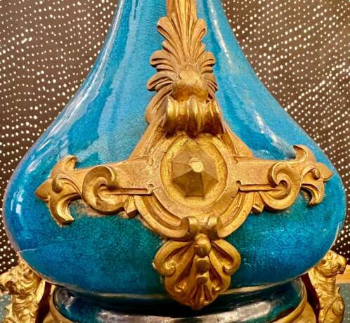Pair Of Blue-glazed earthenware lamps in the Th&eacute;odore Deck style 19th century Bronze 19th century - photo 6