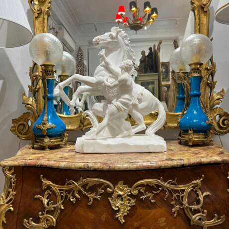 Pair Of Blue-glazed earthenware lamps in the Th&eacute;odore Deck style 19th century Bronze 19th century - photo 7