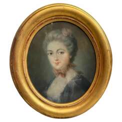 Portrait of a young woman in an gilt oval frame, pastel drawing, 18th century