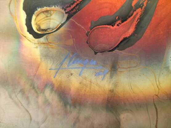 Flame Colored Copper Painting by Arthur UNGER. Signed. Kupfer 20th century - Foto 4