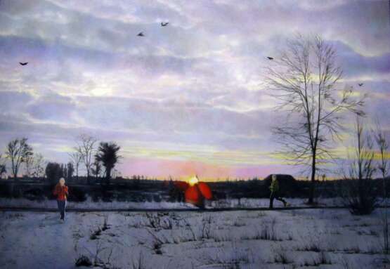 Зимний вечер Canvas on the subframe Oil paint Realism Winter landscape Byelorussia 2006 - photo 1
