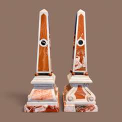 19th Century Pair of Obelisks in Carrara Marble, Sicilian Jasper &amp; Black Portoro