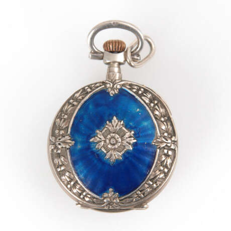 Silberne Damentaschenuhr mit blauem Ema - photo 3