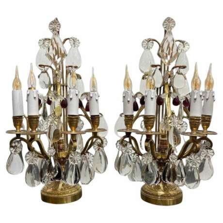 Late 19th Century Pair of Lyre Shaped Four-Light Candelabras Crystal bronze Late 19th century - Foto 1