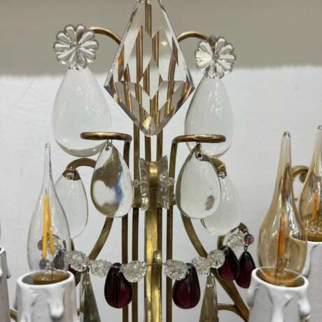 Late 19th Century Pair of Lyre Shaped Four-Light Candelabras Crystal bronze Late 19th century - Foto 3