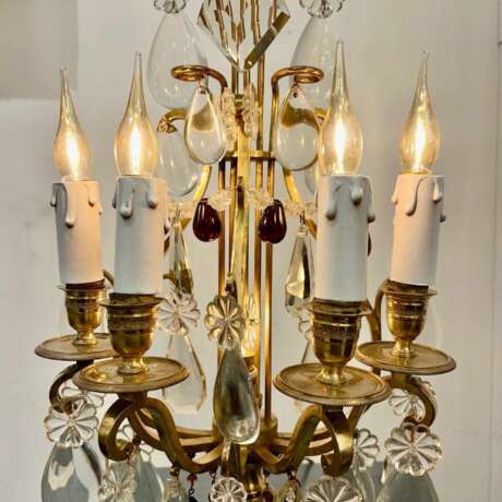 Late 19th Century Pair of Lyre Shaped Four-Light Candelabras Crystal bronze Late 19th century - Foto 6