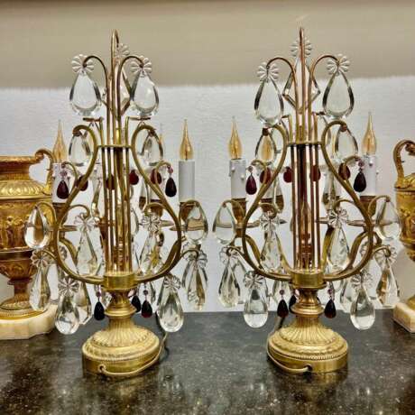 Late 19th Century Pair of Lyre Shaped Four-Light Candelabras Crystal bronze Late 19th century - Foto 7