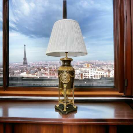 19th-Century Empire-Style Lamp in Gilt Bronze and Brown Patina with Marble Base Calcul Napoleon III 18th century - photo 11
