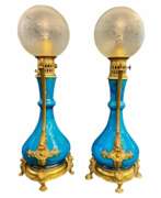 Aperçu. Pair Of Blue-glazed earthenware lamps in the Th&eacute;odore Deck style, 19th century