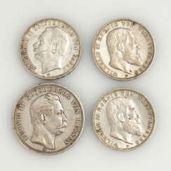 4 Silbermünzen Deutsches Kaiserreich.
