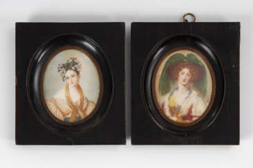 2 Miniaturen: Damenporträts.