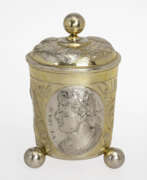Silverware. A beaker with cover on ball feet. Augsburg, circa 1690, Johann Wagner (1646-1724, master 1667)