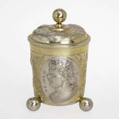 A beaker with cover on ball feet. Augsburg, circa 1690, Johann Wagner (1646-1724, master 1667)