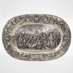 A platter with scene "The Presentation of the Golden Rose to the Republic of Venice, 3 June 1759". Italy, probably Venice, circa 1870