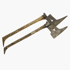 Two parade miners' axes. Saxony, Ore Mountains, dated 1729 and 1736