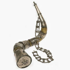 A buffalo horn with silver mount. England (?), probably 18th century