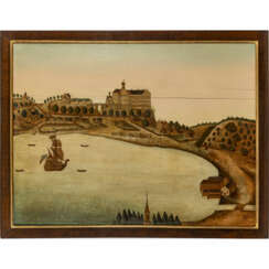 Inlaid picture with view of the Starnberg Castle on Lake Starnberg. Attributed to Franz Riemb (Rientz), Munich, 1st half of the 18th century