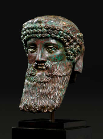 A ROMAN ARCHAISTIC BRONZE HERM HEAD OF HERMES PROPYLAIOS - Foto 6