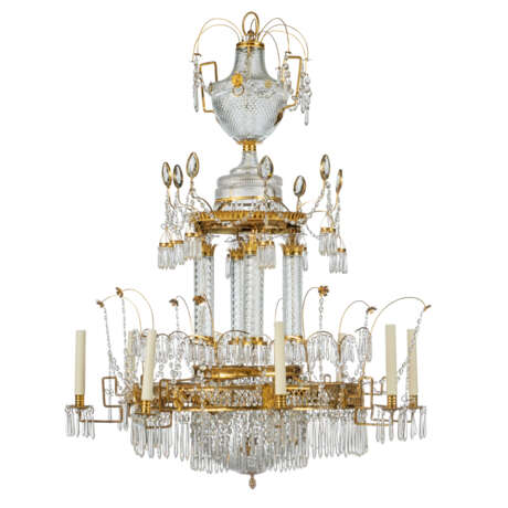 A NEOCLASSICAL ORMOLU-MOUNTED CRYSTAL AND GLASS EIGHT-BRANCH CHANDELIER - photo 1