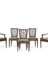 A SUITE OF LATE LOUIS XVI ORMOLU-MOUNTED MAHOGANY SEAT FURNITURE