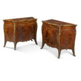 A PAIR OF GEORGE III LACQUERED-GILT-BRONZE-MOUNTED KINGWOOD, HAREWOOD, AMARANTH AND MARQUETRY SERPENTINE COMMODES - photo 2