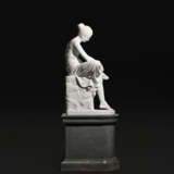 A WHITE MARBLE FIGURE OF THE SANDAL BINDER (SANDALBINDERIN) - photo 4