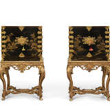 A PAIR OF REGENCE GILT-METAL-MOUNTED BLACK AND GILT JAPANESE LACQUER CABINET-ON-STANDS - photo 1