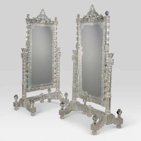 A PAIR OF VICTORIAN CUT-CRYSTAL, EBONISED AND PARCEL-GILT CHEVAL MIRRORS - photo 1