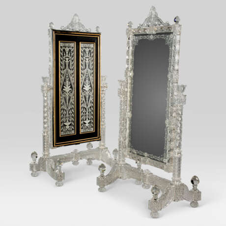 A PAIR OF VICTORIAN CUT-CRYSTAL, EBONISED AND PARCEL-GILT CHEVAL MIRRORS - photo 2