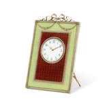 A JEWELLED GUILLOCH&#201; ENAMEL AND SILVER-GILT DESK CLOCK - photo 1
