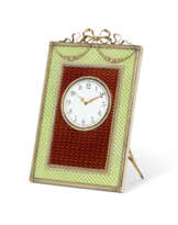 A JEWELLED GUILLOCHÉ ENAMEL AND SILVER-GILT DESK CLOCK