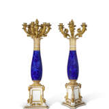 A PAIR OF LATE EMPIRE ORMOLU-MOUNTED SEVRES PORCELAIN `BLEU LAPIS` SEVEN-LIGHT CANDELABRA - фото 1