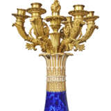 A PAIR OF LATE EMPIRE ORMOLU-MOUNTED SEVRES PORCELAIN `BLEU LAPIS` SEVEN-LIGHT CANDELABRA - фото 4