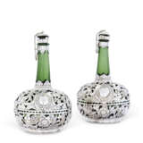 A RARE PAIR OF DUTCH SILVER-MOUNTED GREEN GLASS BOTTLES AND STOPPERS - photo 1
