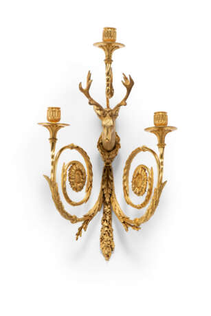 A SET OF FOUR LOUIS XVI ORMOLU THREE-LIGHT WALL-LIGHTS - photo 3
