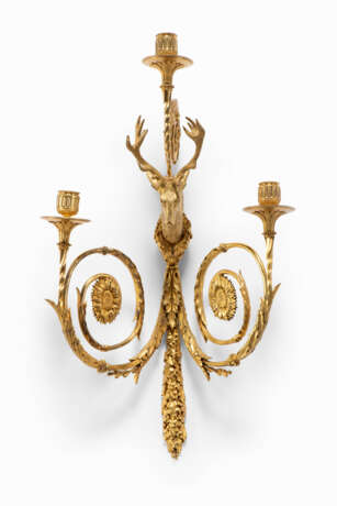 A SET OF FOUR LOUIS XVI ORMOLU THREE-LIGHT WALL-LIGHTS - photo 4