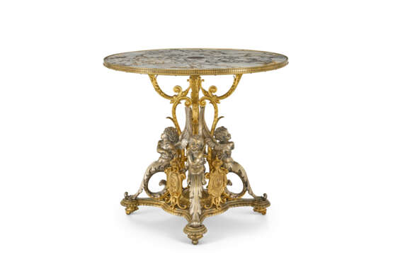 AN IMPERIAL NAPOLEON III ORMOLU, SILVERED AND MARBLE GUERIDON - photo 1