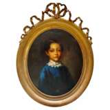 19th Century Oval Portrait of Aristocrat Girl in Gilded Frame Canvas Louis-Philippe Carl X 19th century - photo 1