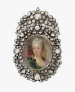 Neck jewellery. A pendant with miniature and diamond frame. Probably France, circa 1750-1760