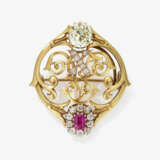 Brosche mit Rubin und Diamanten. St. Petersburg, Ende 19. Jh. FABERGÉ, MEISTER AUGUST WILHEM HOLMSTRÖM - Foto 1