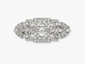 Historische Plique - Brosche verziert mit gemischten Diamantschliffen. Argentinien, Art Dèco 1920-1930er Jahre