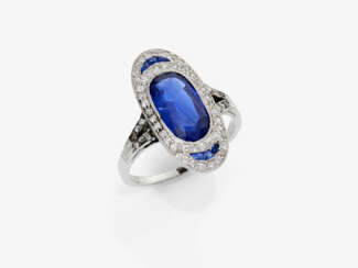 A ring with cornflower-blue sapphires and diamonds. Probably France, circa 1925