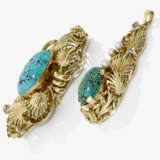 A parure consisting of a brooch, pendant, pair of drop earrings, ring with turquoises with matrix and cultured pearls. Germany, 1950s to 1970s - photo 2