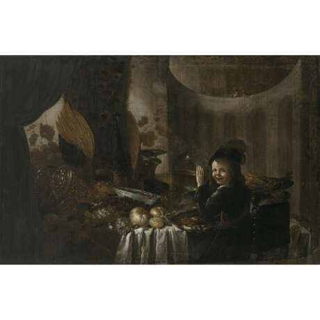 Niederlande (Adriaen Jansz. Craen, 1619 Haarlem - 1679 ebenda, Umkreis?) 17th century. Kitchen still life with a boy and peacock - photo 1