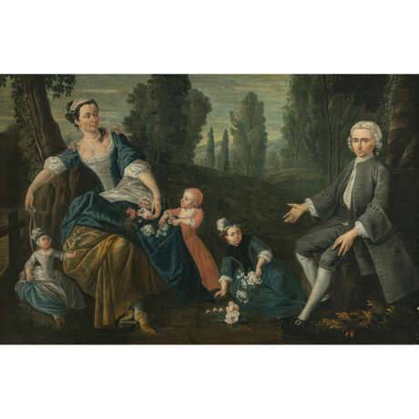 England 18th century. Portrait of a family in a park landscape - фото 1