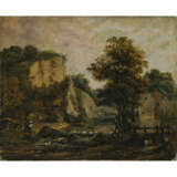 England 19th century. River landscape with anglers at a weir - photo 1