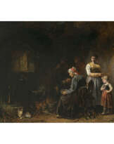 Anton Seitz. Kitchen interior with an old woman by the hearth fire