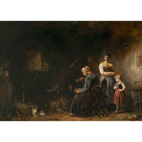 Anton Seitz. Kitchen interior with an old woman by the hearth fire - photo 1